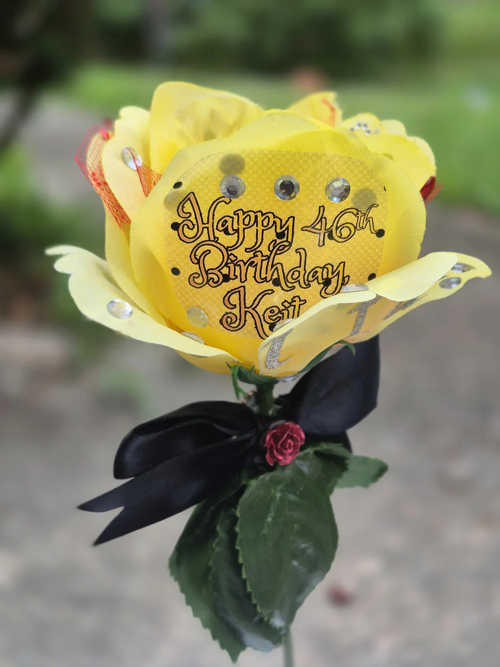 DIY CUSTOM - Yellow Decorative Fabric Rose with Rhinestones
